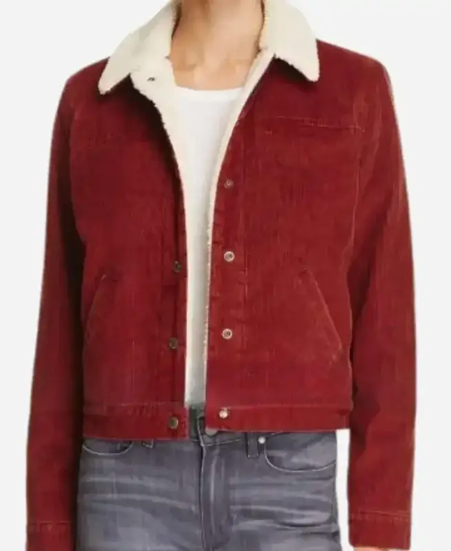 Natalia Dyer Stranger Things Nancy Wheeler Red Shearling Jacket