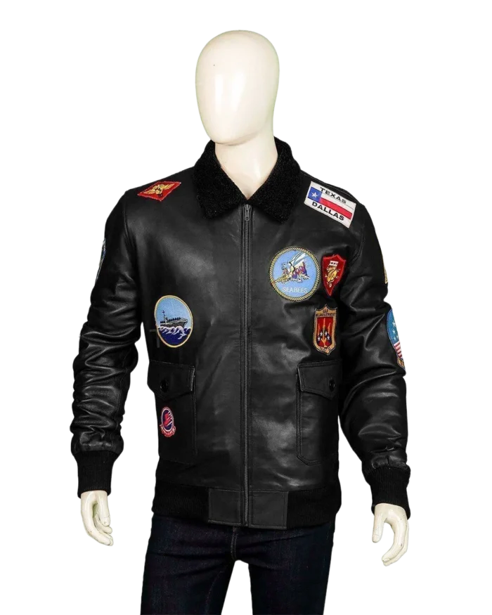 Top Gun Maverick Black Leather Jacket Front