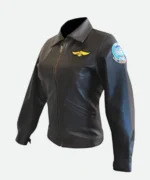 Top Gun Charlie Black Leather Jacket Side Pose