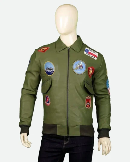 Top Gun Maverick Green Leather Jacket Front