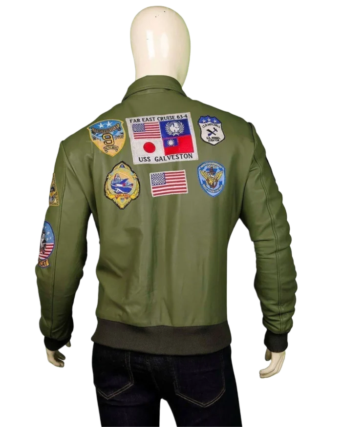 Top Gun Maverick Green Leather Jacket Back
