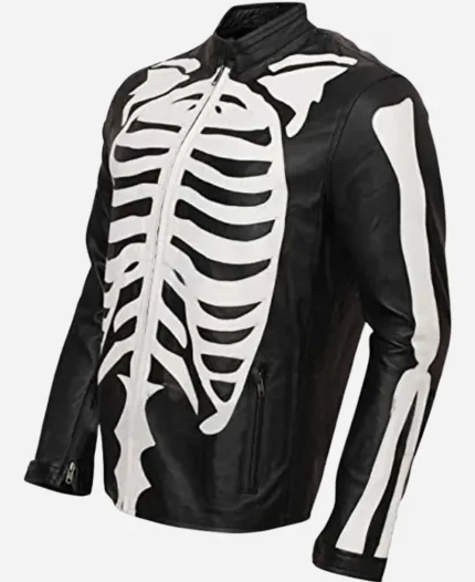 Skeleton Bones Halloween Party Black Leather Jacket