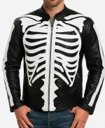 Halloween Party Skeleton Bones Black Leather Jacket
