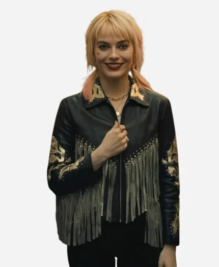 Margot Robbie Birds Of Prey Harley Quinn Fringed Black Leather Jacket