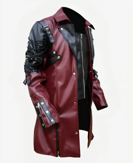 Steampunk Gothic Matrix Leather Trench Coat Maroon side