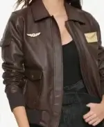 Carol Danvers Captain Marvel Flight Bomber Leather Jacket detailing