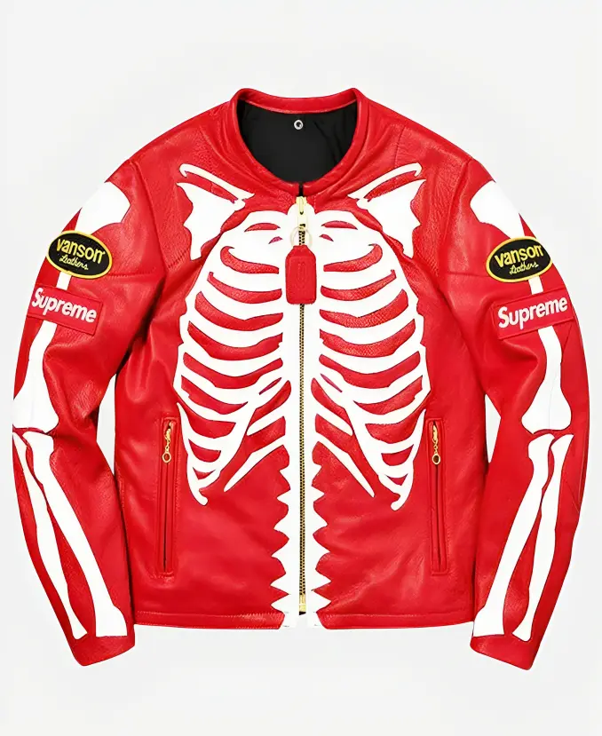 Skeleton Red Supreme Vanson Leather Jacket