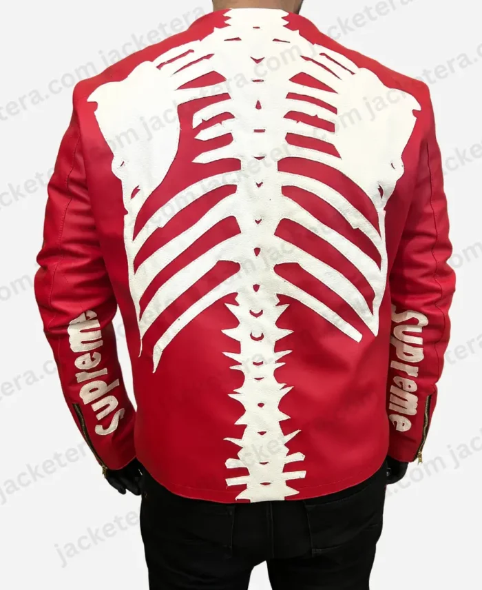 Supreme Vanson Skeleton Bones Red Biker Leather Jacket