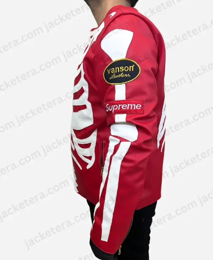 Vanson Red Skeleton Leather Jacket Side Pose