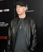 American Rapper Eminem Black Bomber Leather Jacket