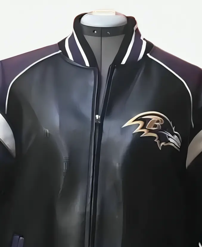 Bartolemo Baltimore Ravens NFL Bomber Leather Jacket Front closer