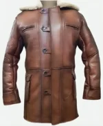 Tom Hardy The Dark Knight Rises Bane Shearling Leather Trench Coat Front
