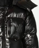 Amiri Shiny Hooded Puffer Black Jacket logo Close up