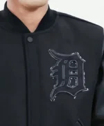 Detroit Tigers Black Varsity Jacket Front Patch Closeup