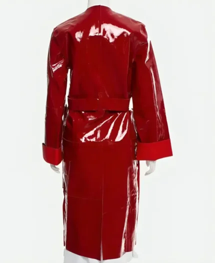 Gal Gadot Red Notice The Bishop Red Leather Trench Coat Back