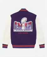 OVO X NFL Super Bowl LVIII Las Vegas Purple Letterman Varsity Jacket Back