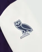 OVO X NFL Super Bowl LVIII Las Vegas Purple Letterman Varsity Jacket Detailing Image 2