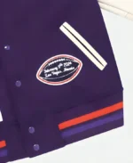 OVO X NFL Super Bowl LVIII Las Vegas Purple Letterman Varsity Jacket Pocket Side Detailing Image