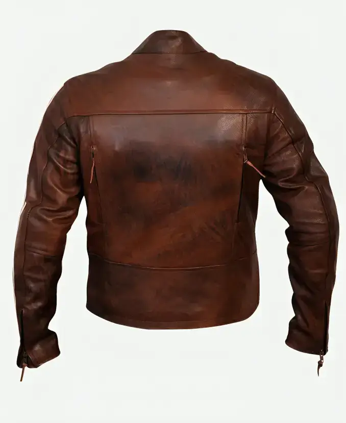 Tivoli Retro Brown Cruiser Removable Armour Leather Jacket Back