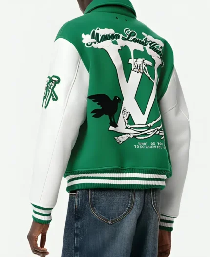 Louis Vuitton Green Varsity Jacket Back