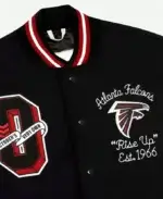 OVO Atlanta Falcons Varsity Jacket Front Closeup