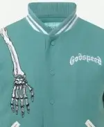 Rod Godspeed Skull Varsity Jacket Front Closeup