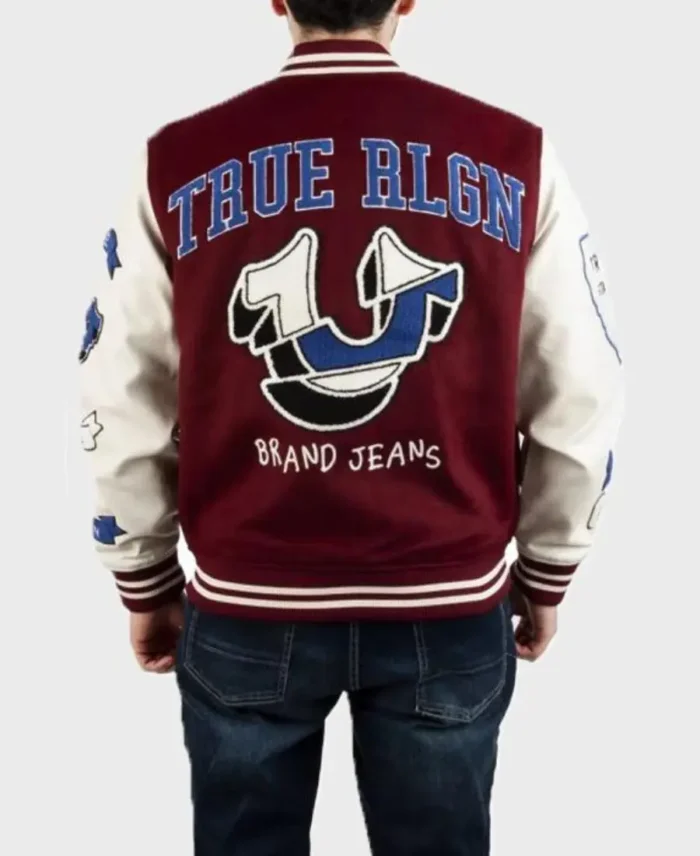 True Religion Maroon Varsity Jacket Back