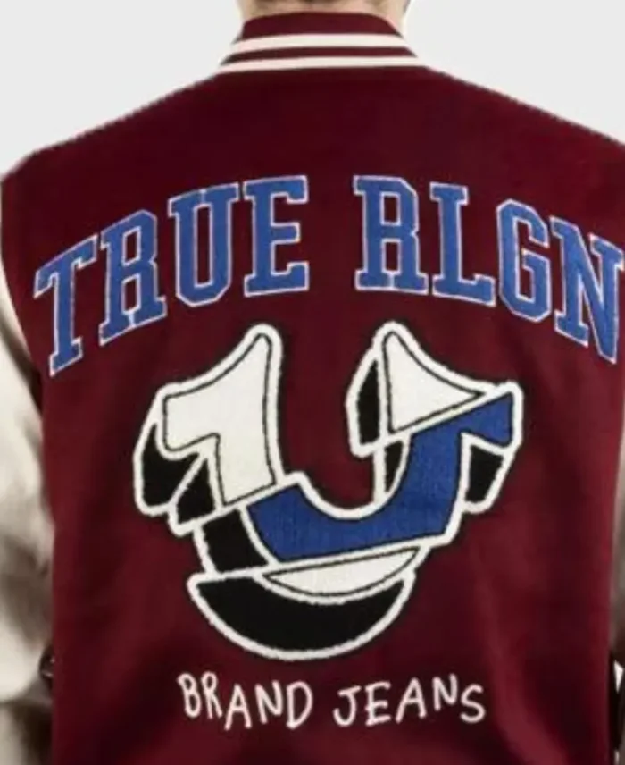 True Religion Varsity Jacket Maroon Back Closeup