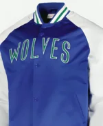 Double Clutch Minnesota Timberwolves Satin Jacket Front Closeup
