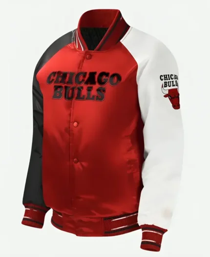 Vintage 80sNBA Chicago Bulls Red Satin Varsity Jacket Front