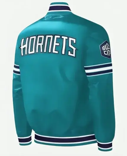 90s Charlotte Hornets Slider Teal Varsity Jacket Back