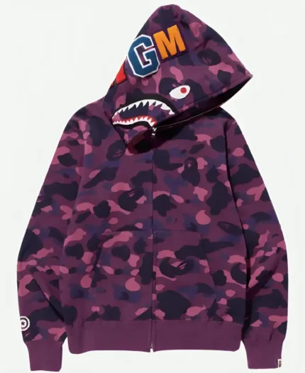 Bape Shark Full Zip Purple Color Camo Unisex Hoodie Front