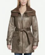 Duster Shearling Belted Leather Coat