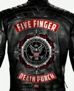 Five Finger Death Punch Black Color Leather Jacket Detailing