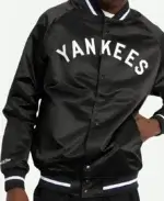 NY Yankees Black Lightweight Baseball Jacket Close Shot