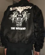 The Weeknd Starboy Panther XO Black Color Bomber Jacket