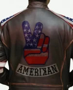 American Flag Shoulders Brown Leather Jacket For Men Detailing