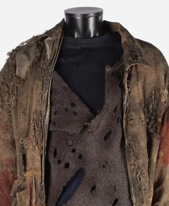 Freddy vs Jason burlap jacket Front Closeup