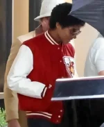 Michael 2025 Jaafar Jackson Red Wool Varsity Bomber Jacket