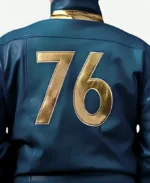 Vault Dweller Video Game Fallout 76 Blue Leather Jacket Back Detailing