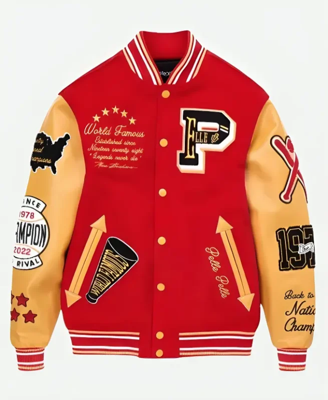 Pelle Pelle World Famous Red Yellow Varsity Jacket