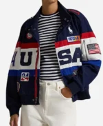 Paris Olympics 2024 Kendall Jenner Closing Ceremony Team USA Flagbearer Blue Jacket