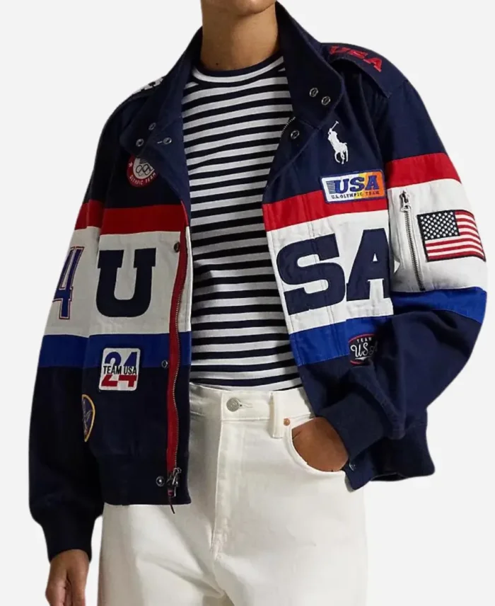 Paris Olympics 2024 Kendall Jenner Closing Ceremony Team USA Flagbearer Blue Jacket