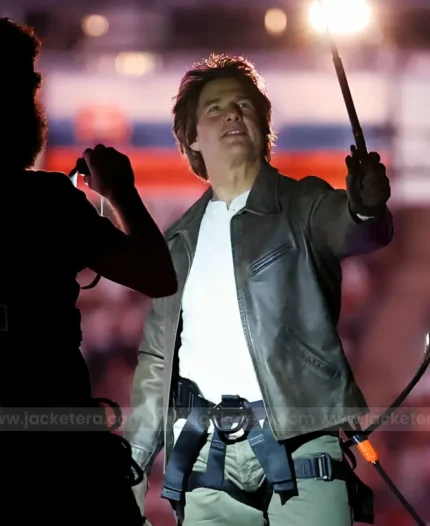 Paris Olympics Closing Ceremony Tom Cruise Stunt Leather Jacket