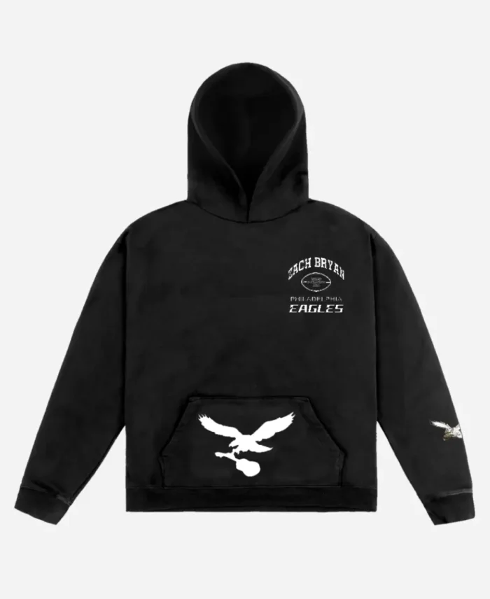 Zach Bryan Eagles Black Pullover Hoodie With The Sticker Of Philadelphia Eagles On Back and Front