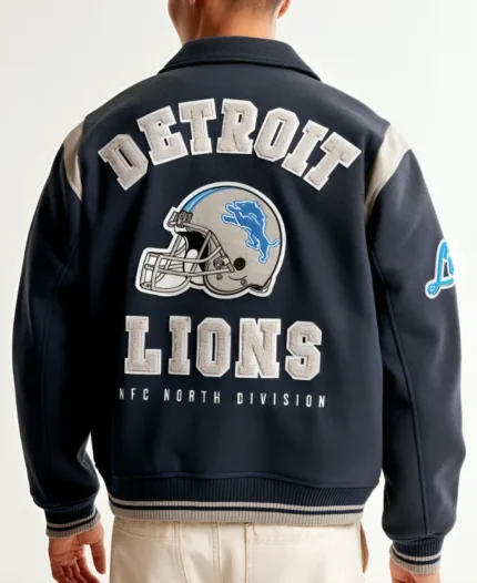 Abercrombie 2024 Detroit Lions Varsity Bomber Jacket Back