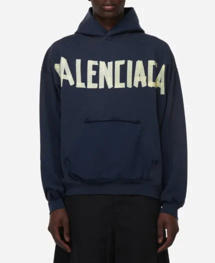 Balenciaga Tape Type Blue Hoodie Front