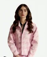 Emily In Paris Lily Collins Pink Hounds Tooth Jacket