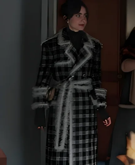 Emily In Paris S4 Lily Collins Ruffled Plaid Coat