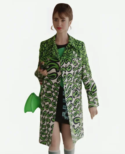 Emily in Paris S03 Lily Collins Green Printed Coat